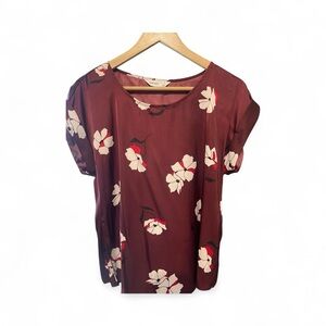 Nine West Burgundy Floral Blouse